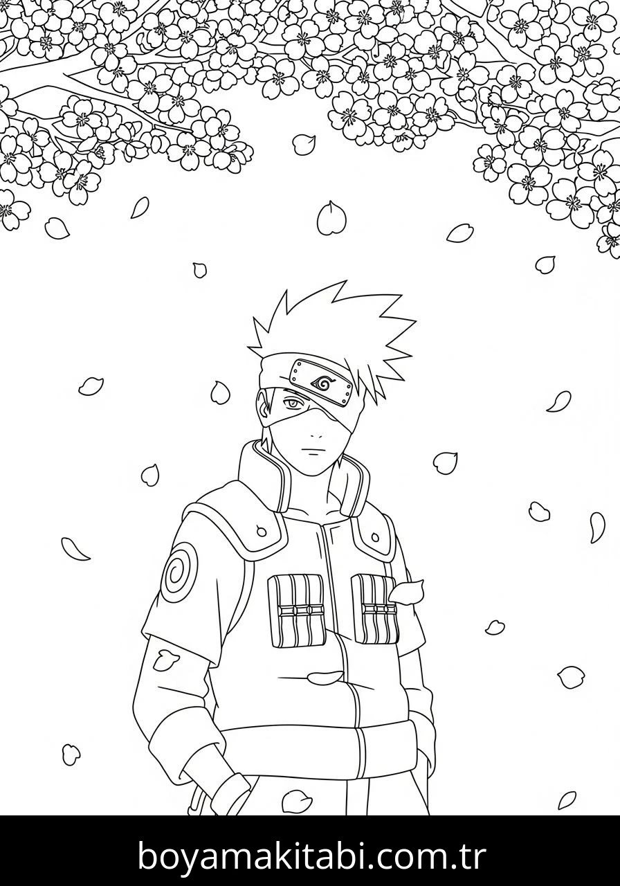 Kakashi Hatake boyama sayfası – sevimli karakter, sanatsal çalışma