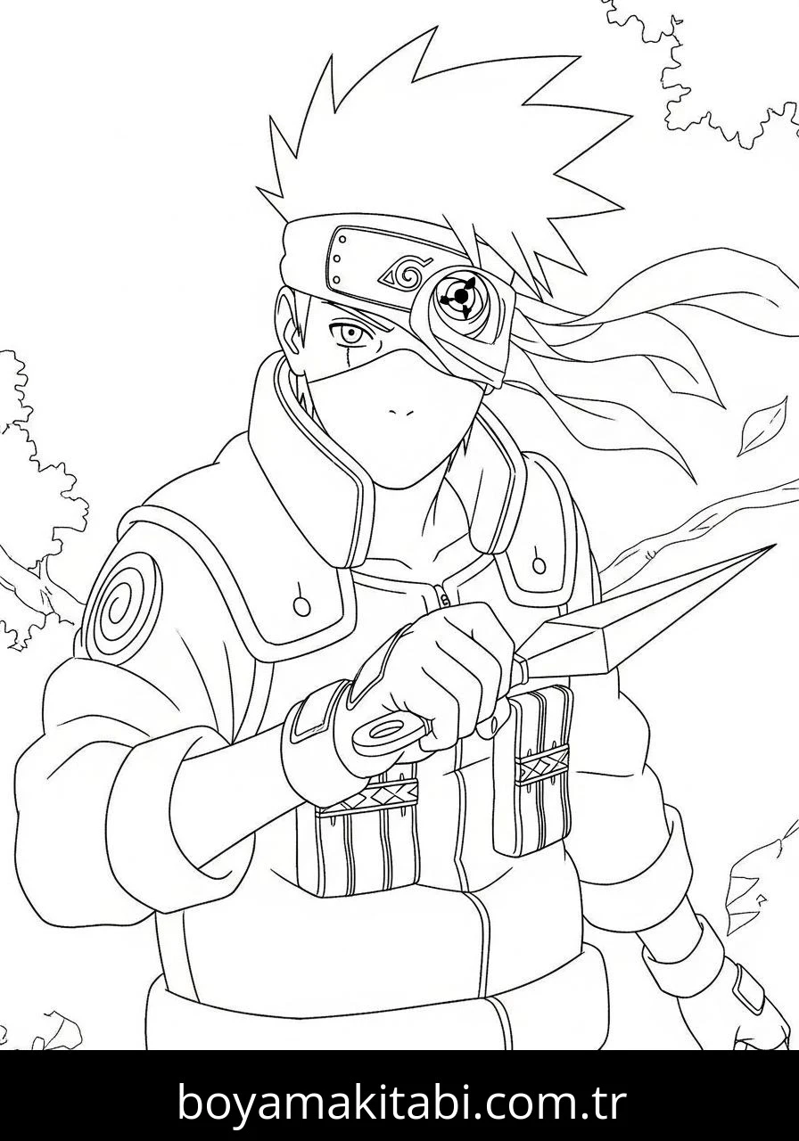Kakashi Hatake boyama sayfası – çizgi film temalı, basit çizim