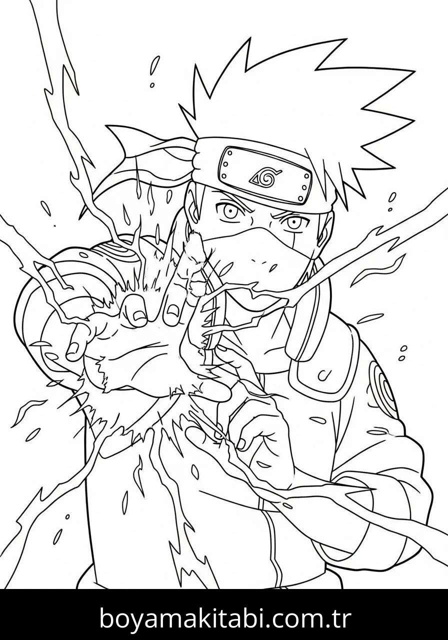 Kakashi Hatake boyama sayfası – çocuk aktivitesi, PDF indir