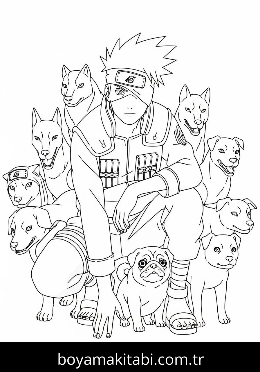Kakashi Hatake boyama sayfası – basit çizim, kolay boyama