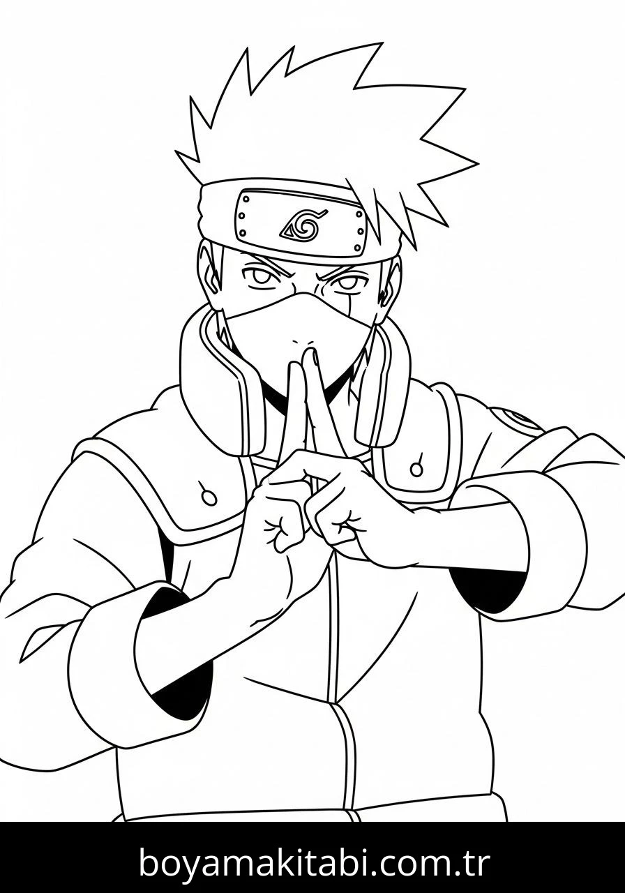 Kakashi Hatake boyama sayfası – sevimli karakter, sanatsal çalışma