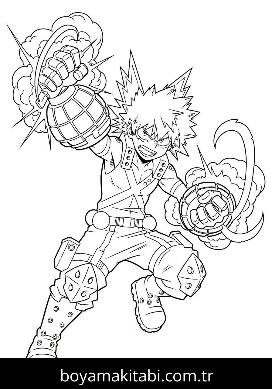 Katsuki Bakugo boyama sayfası – el becerilerini geliştirir, boyama çalışması