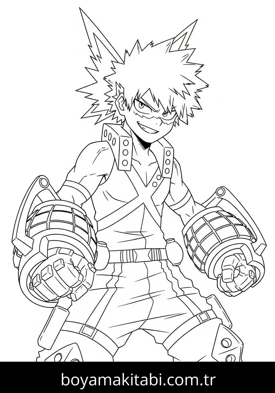 Katsuki Bakugo boyama sayfası – keyifli zaman, renkli çizimler
