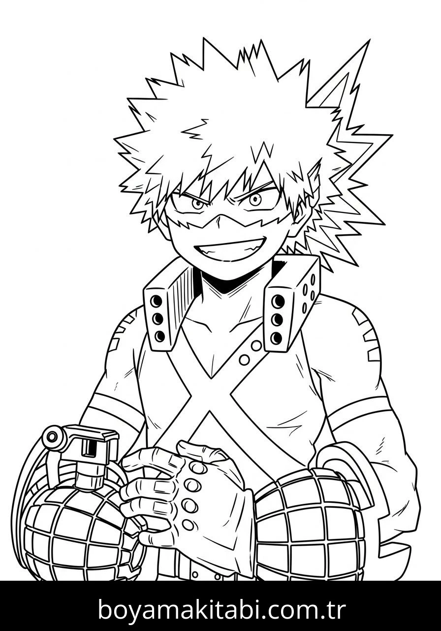Katsuki Bakugo boyama sayfası – çocuk aktivitesi, PDF indir