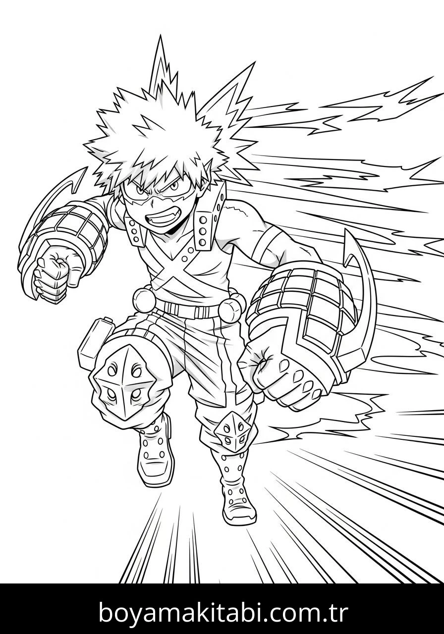 Katsuki Bakugo boyama sayfası – basit çizim, kolay boyama