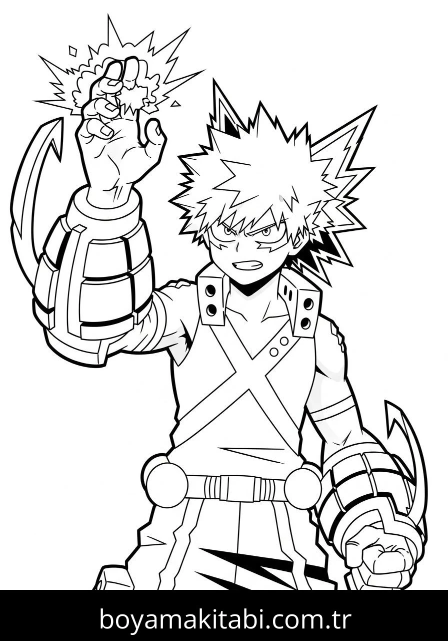 Katsuki Bakugo boyama sayfası – renkli çizimler, okul öncesi