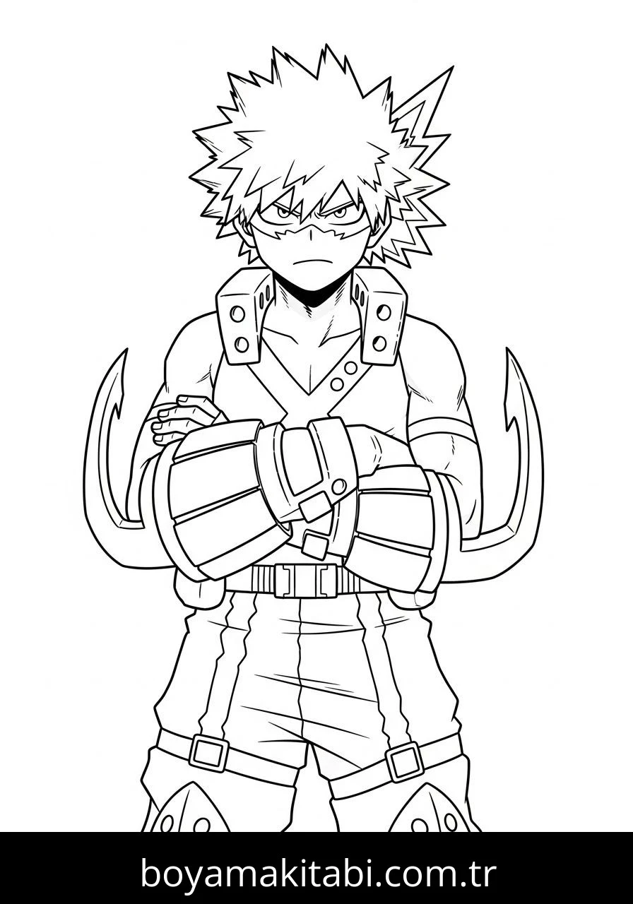 Katsuki Bakugo boyama sayfası – PDF indir, sevimli karakter