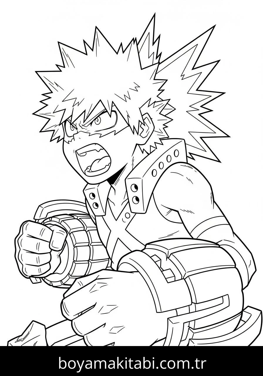 Katsuki Bakugo boyama sayfası – çocuklar için, çizgi film temalı