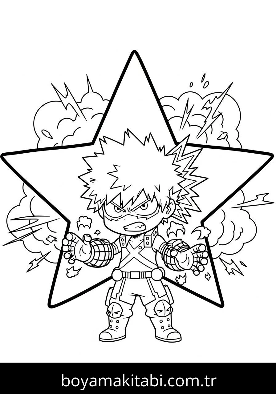 Katsuki Bakugo boyama sayfası – kolay boyama, eğitici aktivite