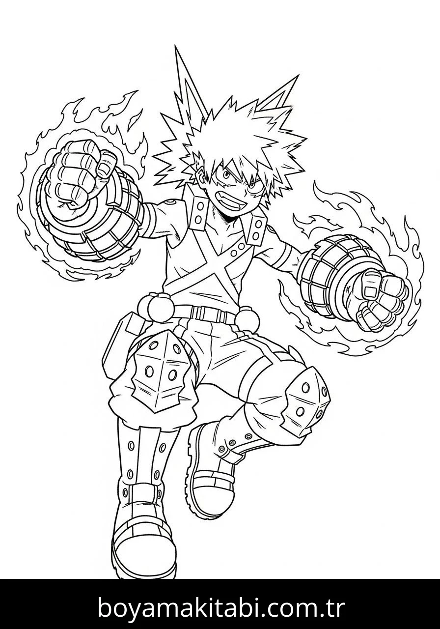 Katsuki Bakugo boyama sayfası – eğlenceli etkinlik, el becerilerini geliştirir