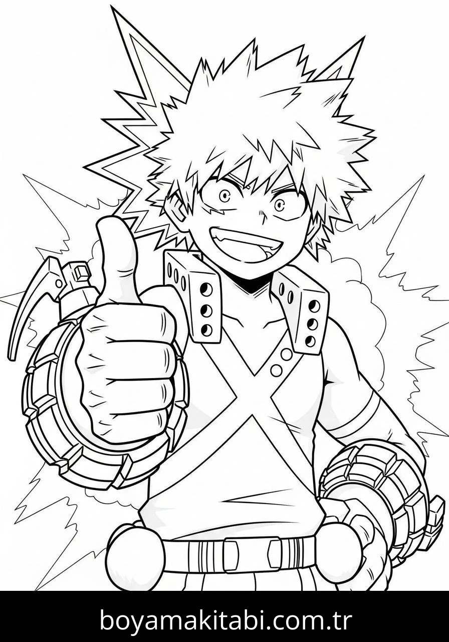 Katsuki Bakugo boyama sayfası – yaratıcılığı geliştirir, keyifli zaman