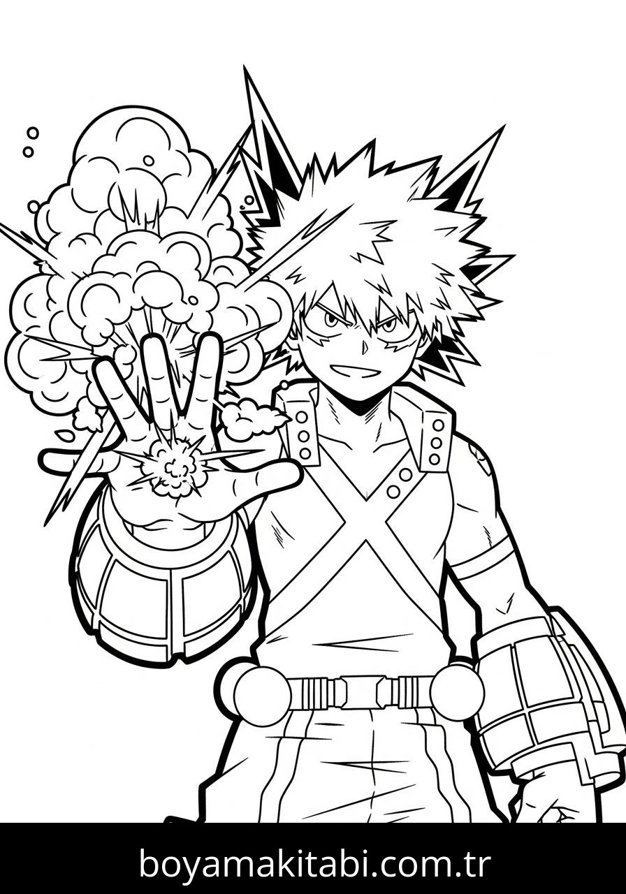 Katsuki Bakugo boyama sayfası – boyama etkinliği, çocuk aktivitesi