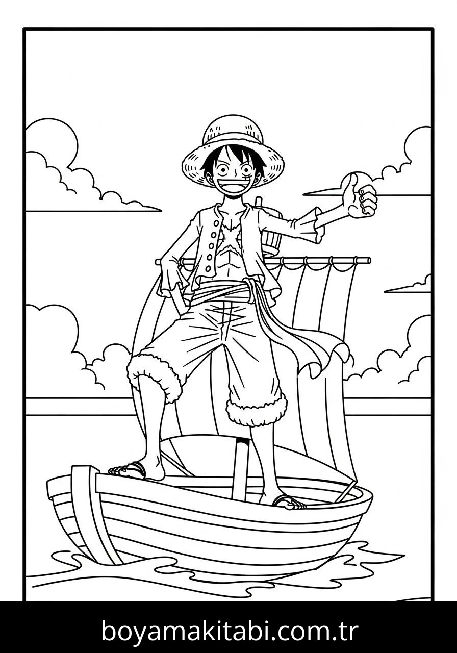 Luffy boyama sayfası – basit çizim, kolay boyama