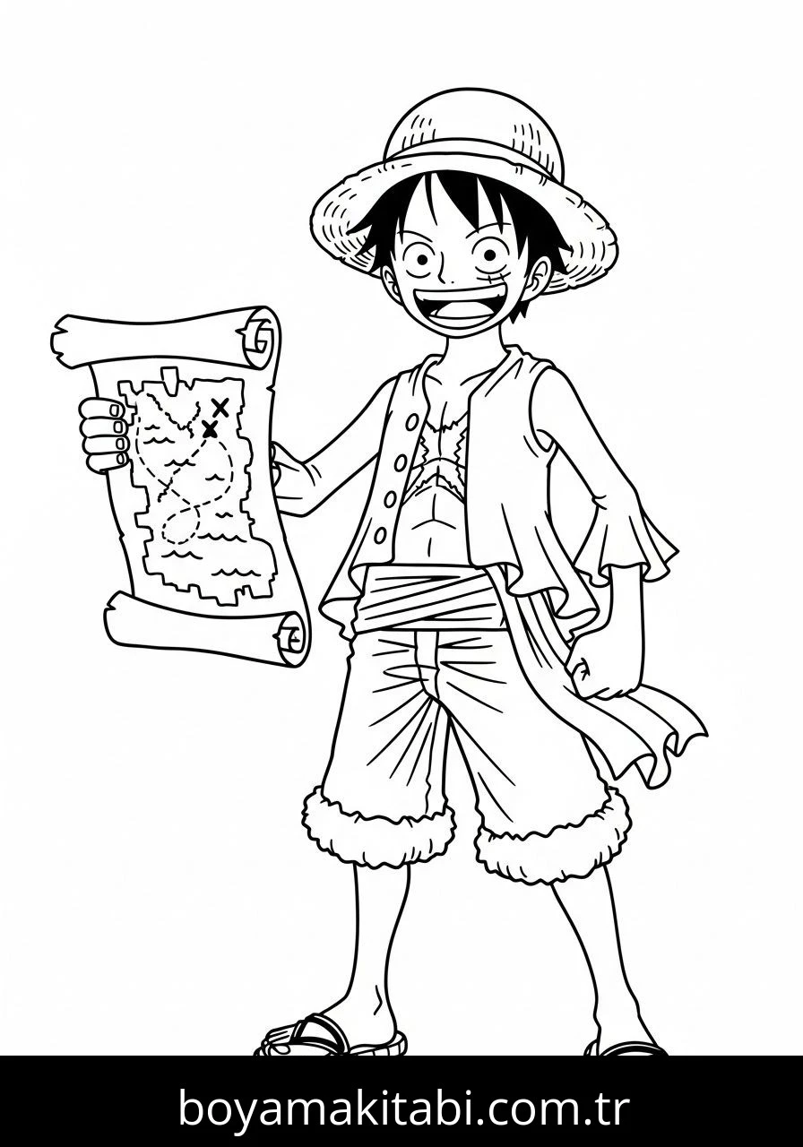 Luffy boyama sayfası – basit çizim, kolay boyama