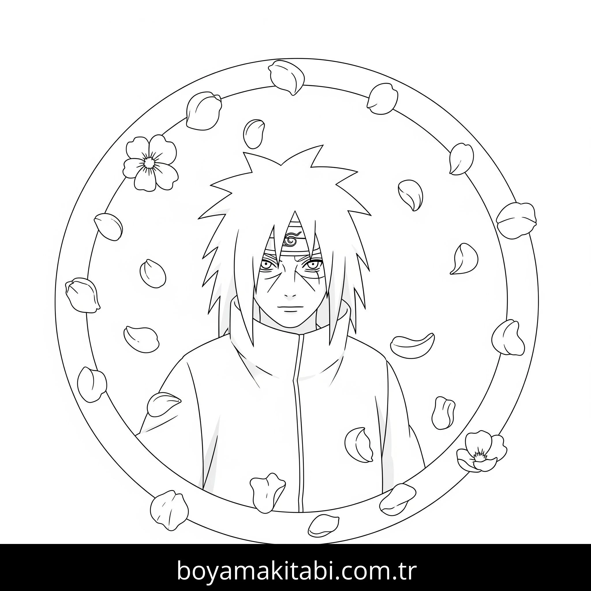 Madara Uchiha boyama sayfası – renkli çizimler, okul öncesi