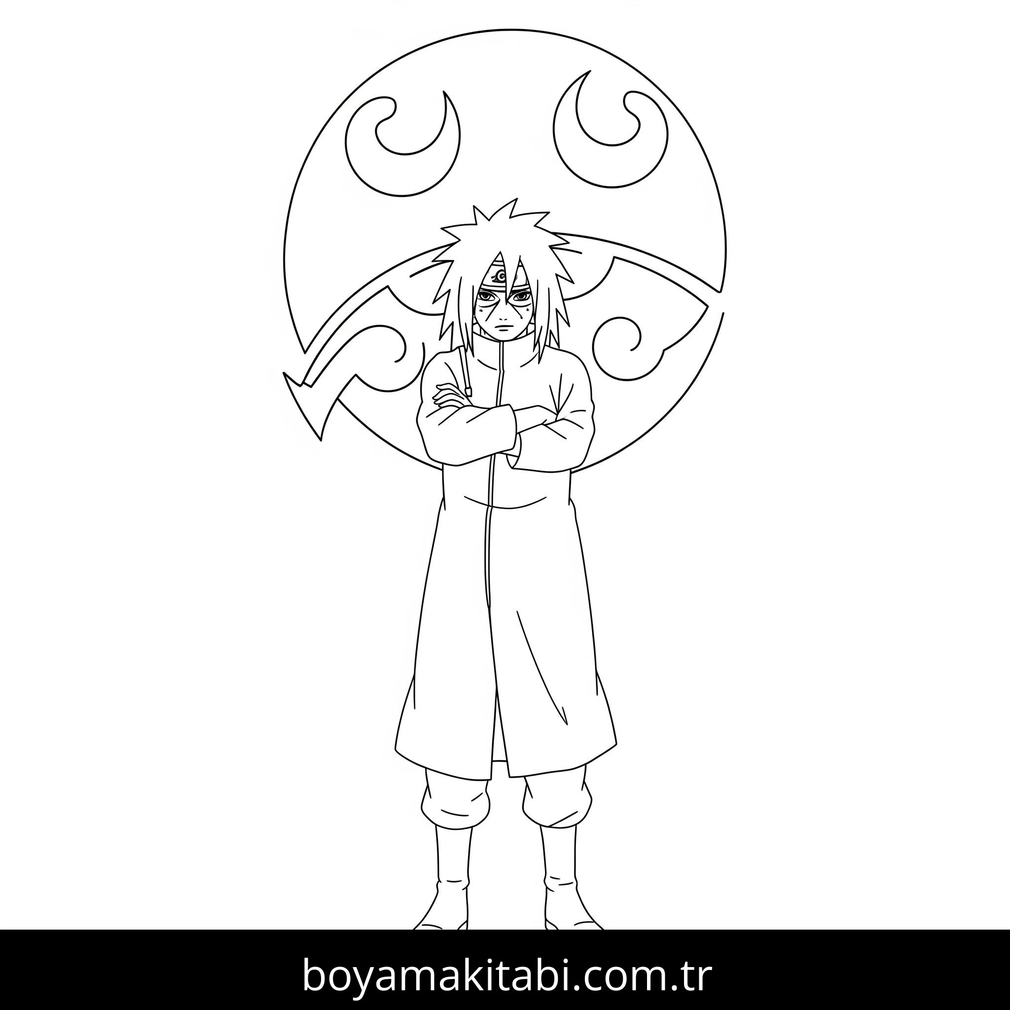 Madara Uchiha boyama sayfası – eğlenceli etkinlik, el becerilerini geliştirir