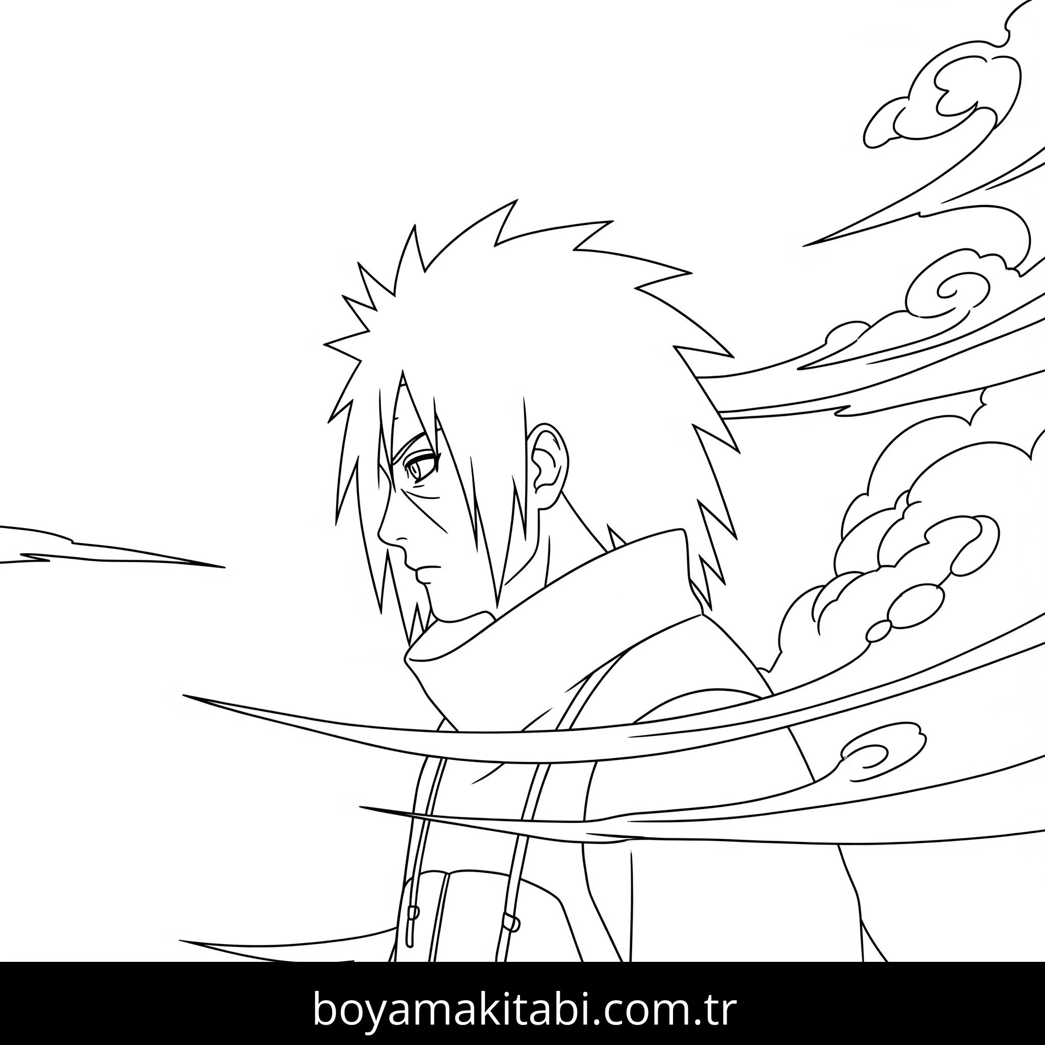 Madara Uchiha boyama sayfası – çizgi film temalı, basit çizim