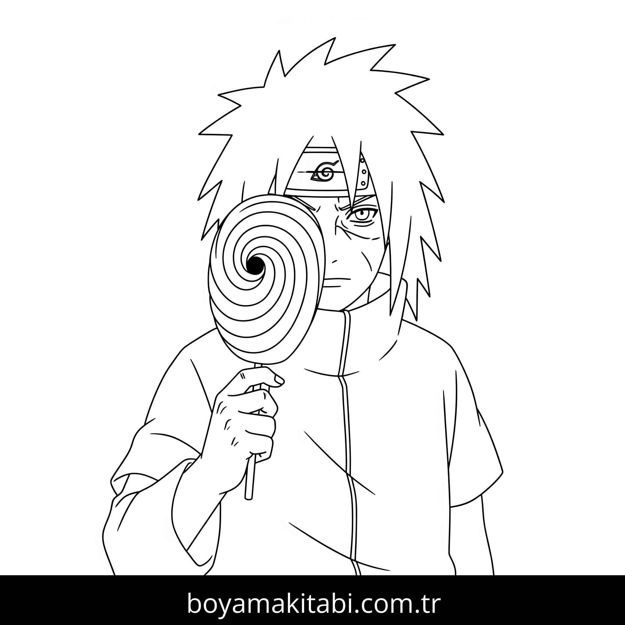 Madara Uchiha boyama sayfası – çocuk aktivitesi, PDF indir