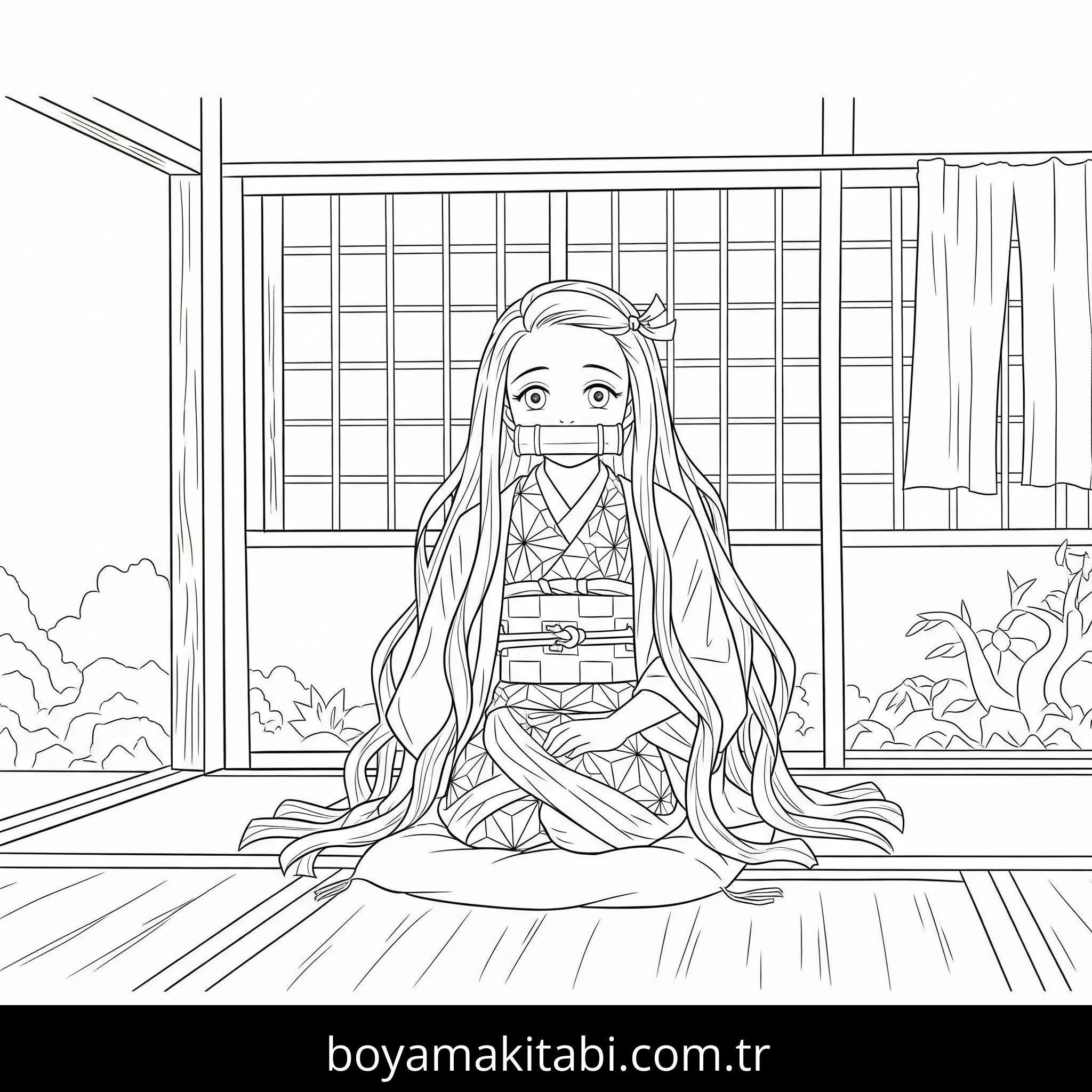 Nezuko boyama sayfası – renkli çizimler, okul öncesi