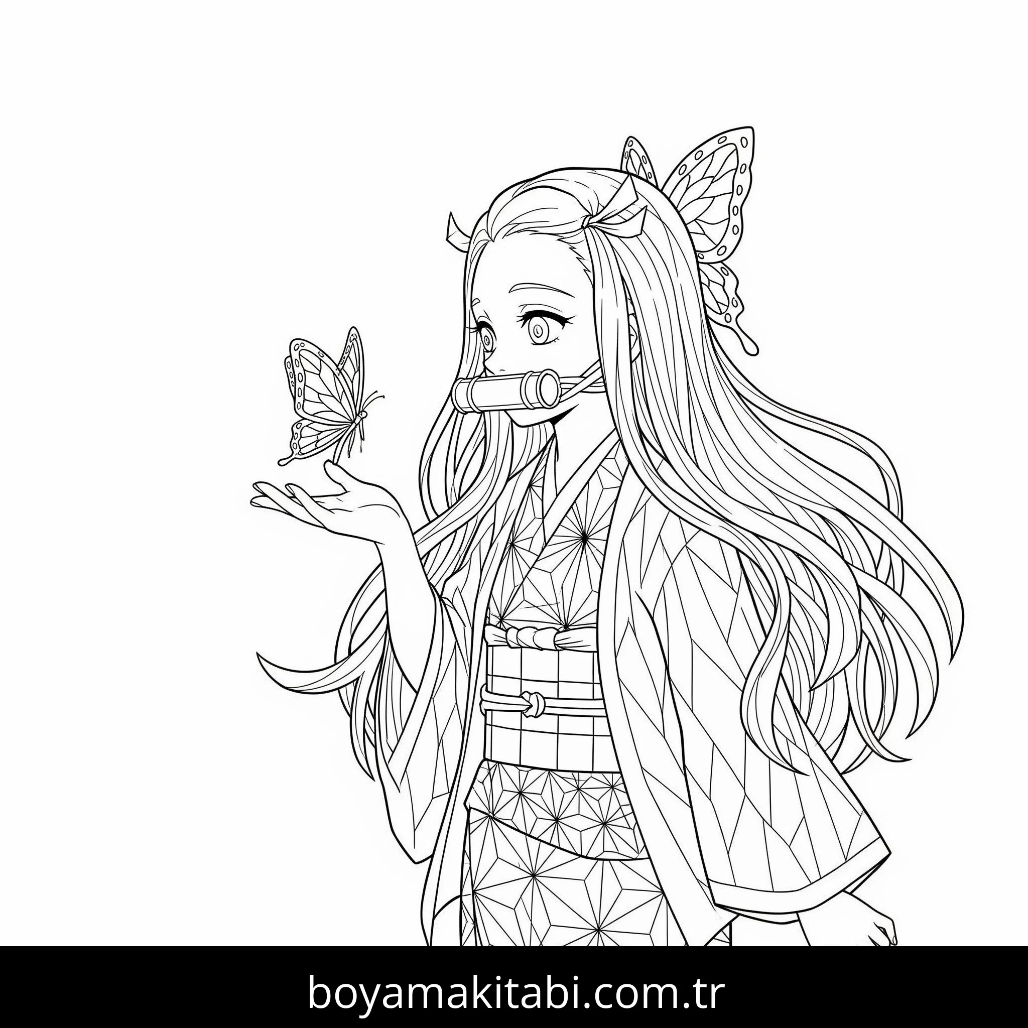 Nezuko boyama sayfası – boyama etkinliği, çocuk aktivitesi