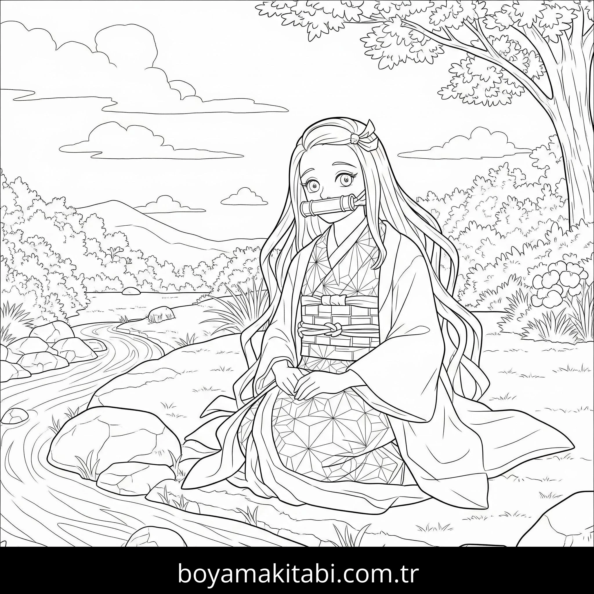 Nezuko boyama sayfası – el becerilerini geliştirir, boyama çalışması