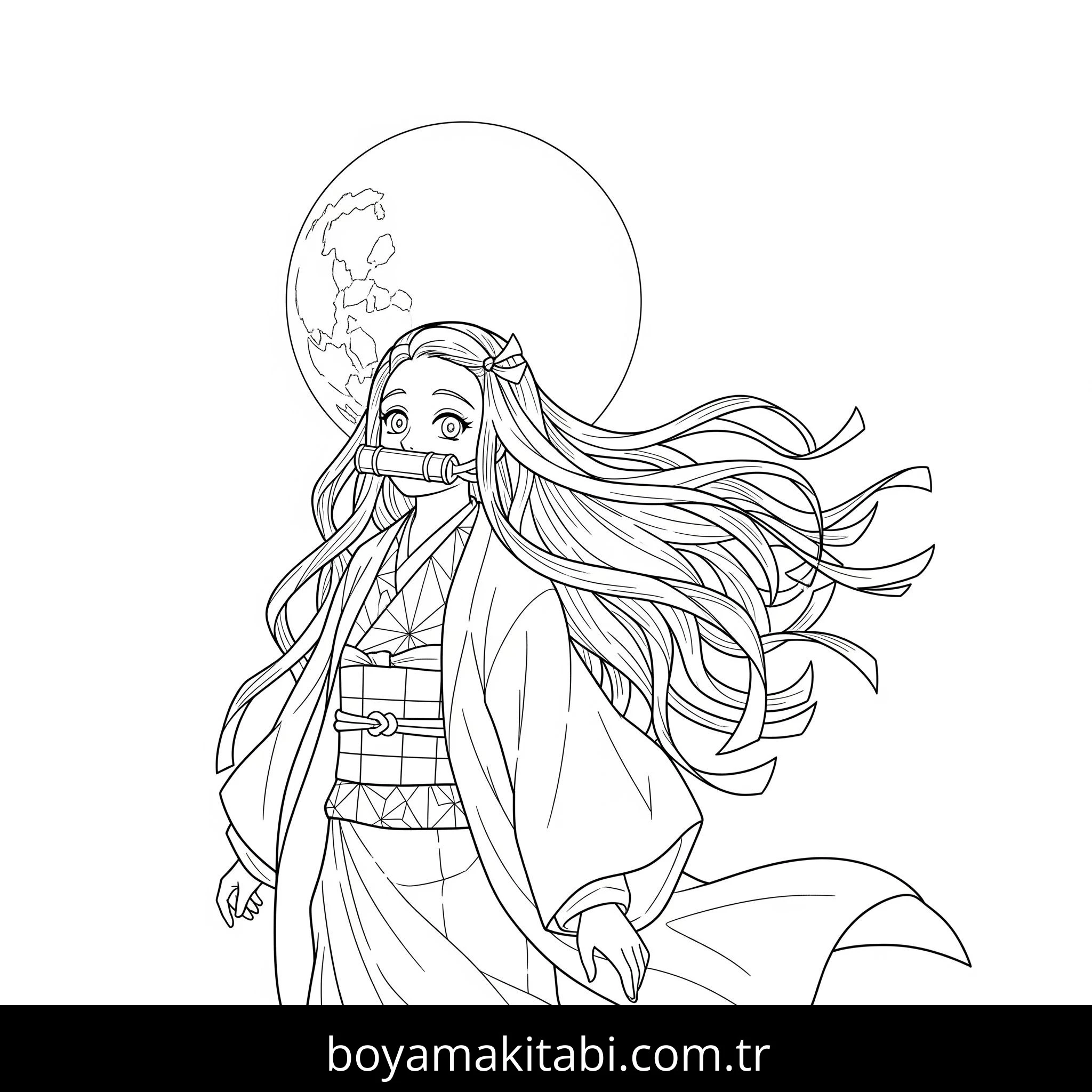 Nezuko boyama sayfası – çocuk aktivitesi, PDF indir