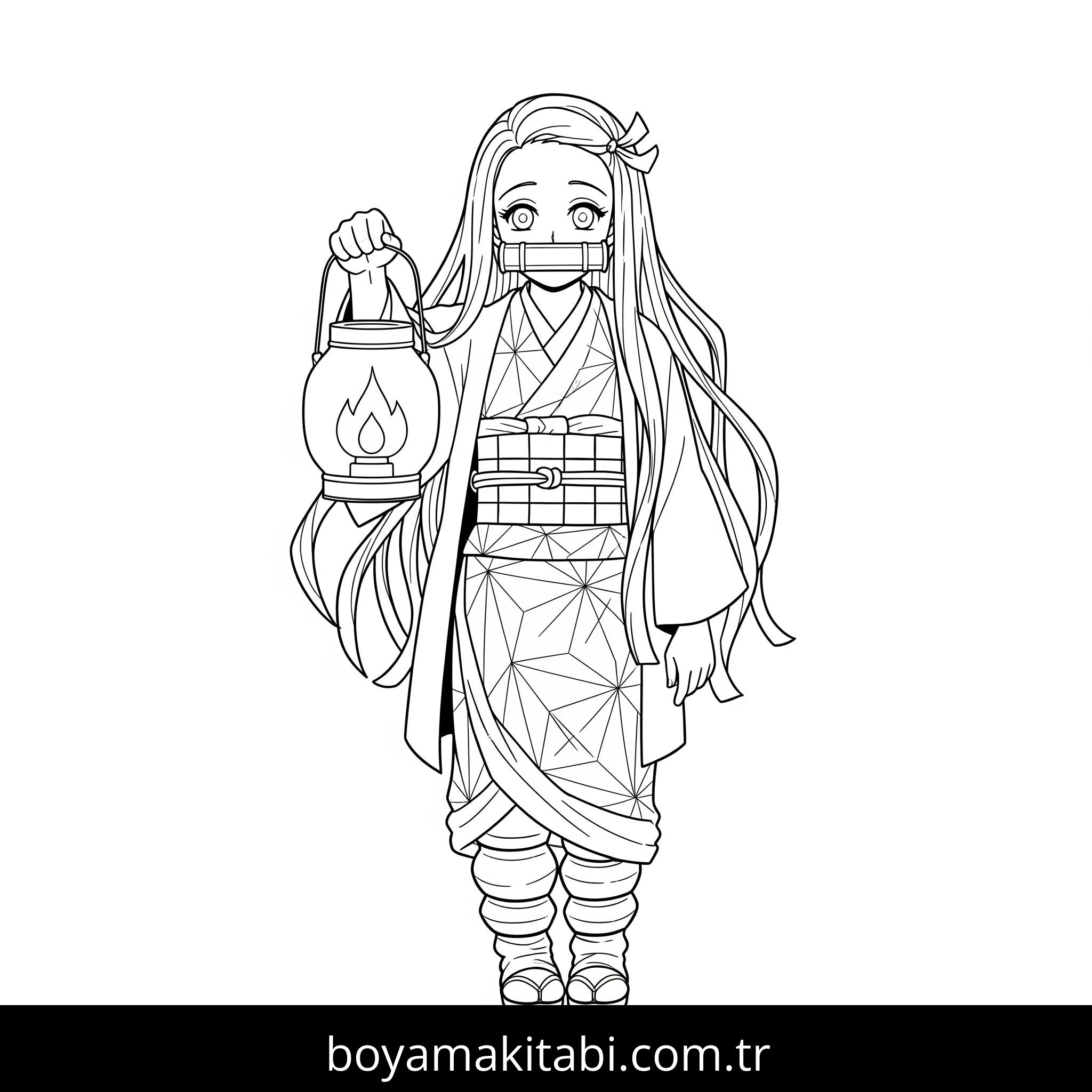 Nezuko boyama sayfası – basit çizim, kolay boyama