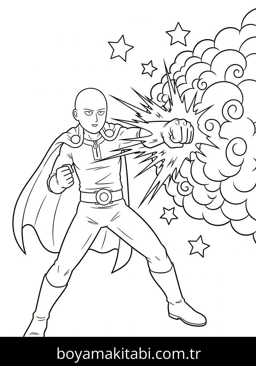 One Punch Man boyama sayfası – eğlenceli etkinlik, el becerilerini geliştirir