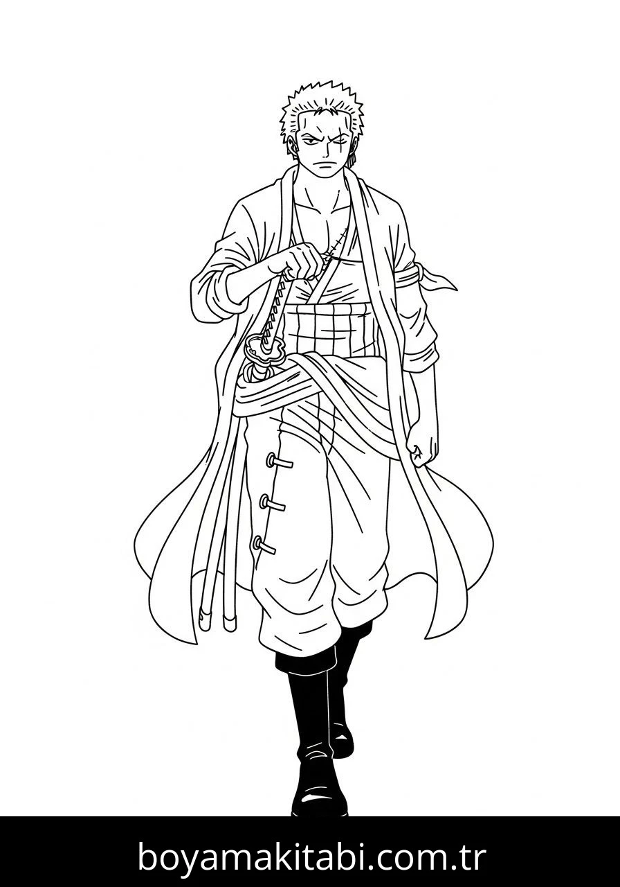 Roronoa Zoro boyama sayfası – çocuk aktivitesi, PDF indir
