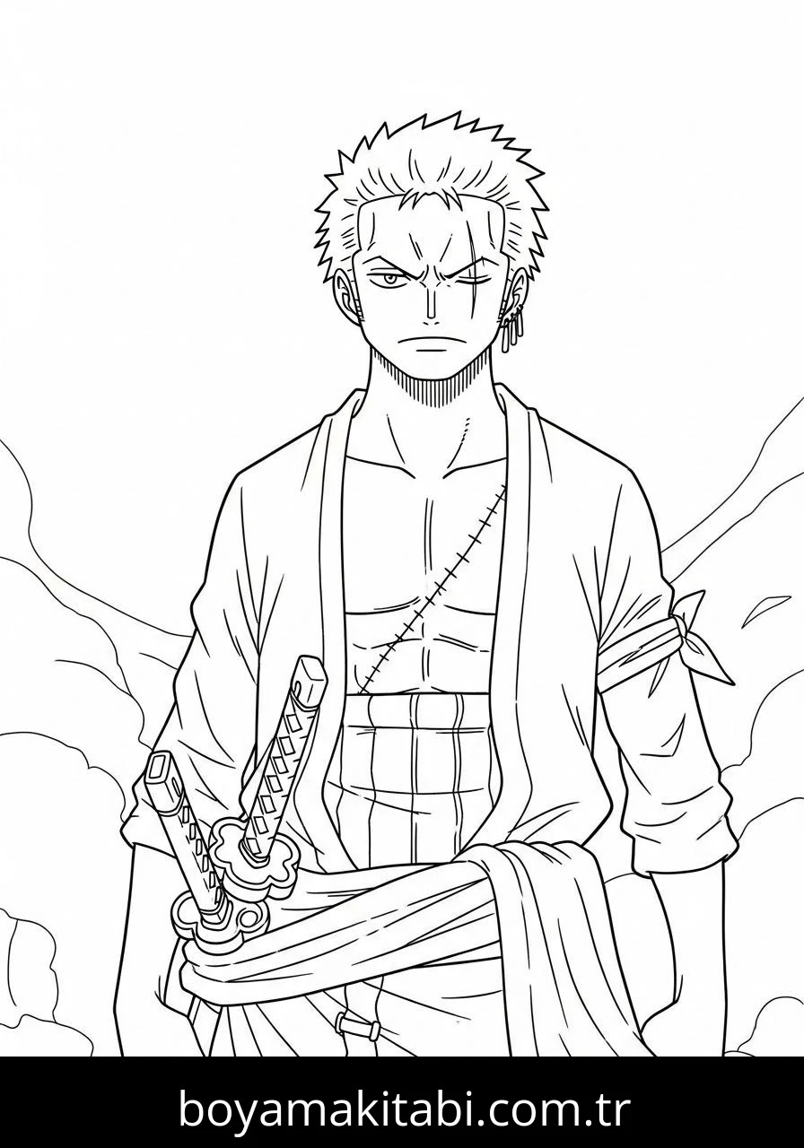 Roronoa Zoro boyama sayfası – sanatsal çalışma, çocuklar için