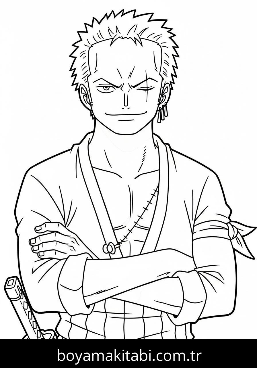 Roronoa Zoro boyama sayfası – basit çizim, kolay boyama
