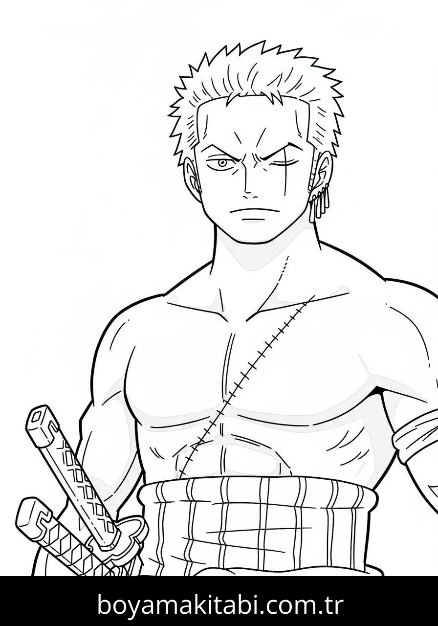 Roronoa Zoro boyama sayfası – yaratıcılık, eğlenceli etkinlik