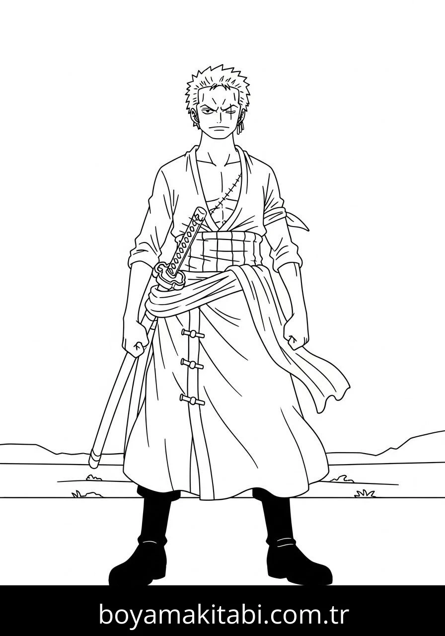 Roronoa Zoro boyama sayfası – boyama çalışması, yaratıcılığı geliştirir