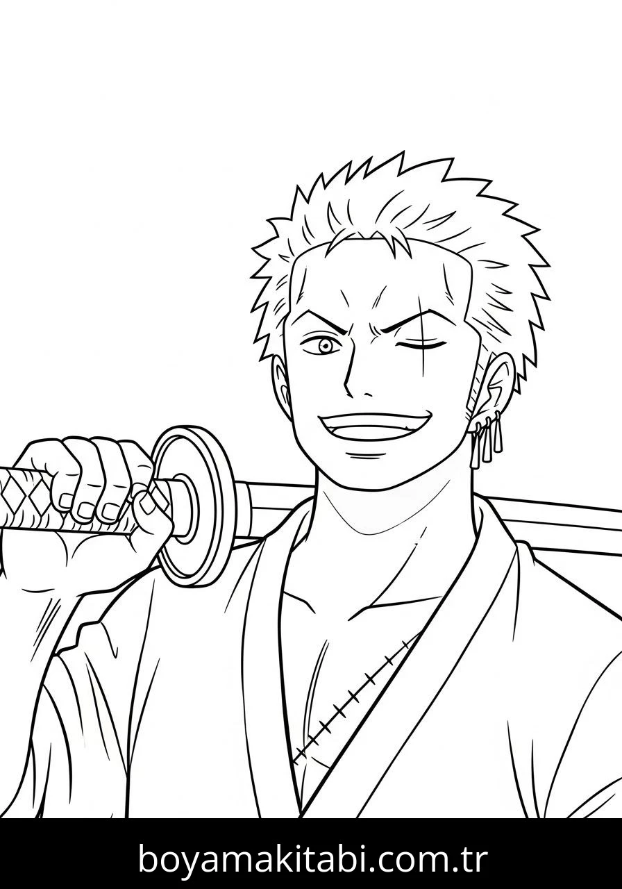 Roronoa Zoro boyama sayfası – renkli çizimler, okul öncesi