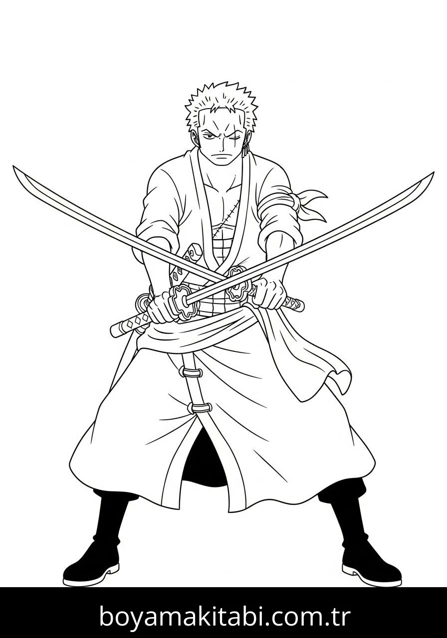 Roronoa Zoro boyama sayfası – boyama etkinliği, çocuk aktivitesi