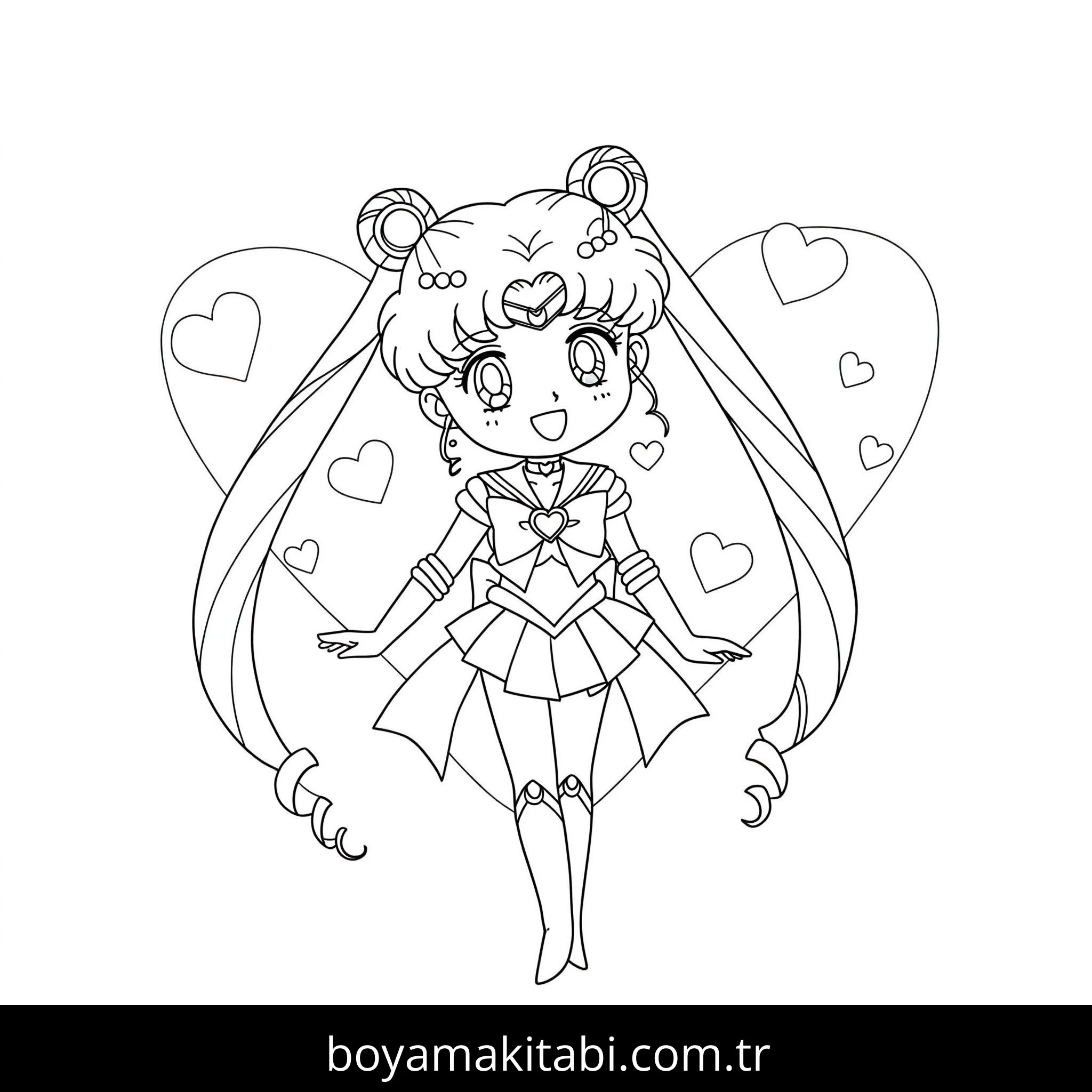 Sailor Moon boyama sayfası #1 – renk bilgisini öğretir, günlük etkinlik önerisi