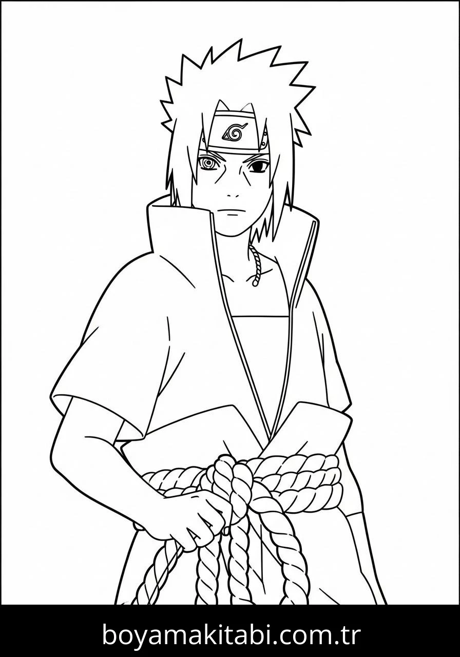 Uchiha Sasuke boyama sayfası – el becerilerini geliştirir, boyama çalışması