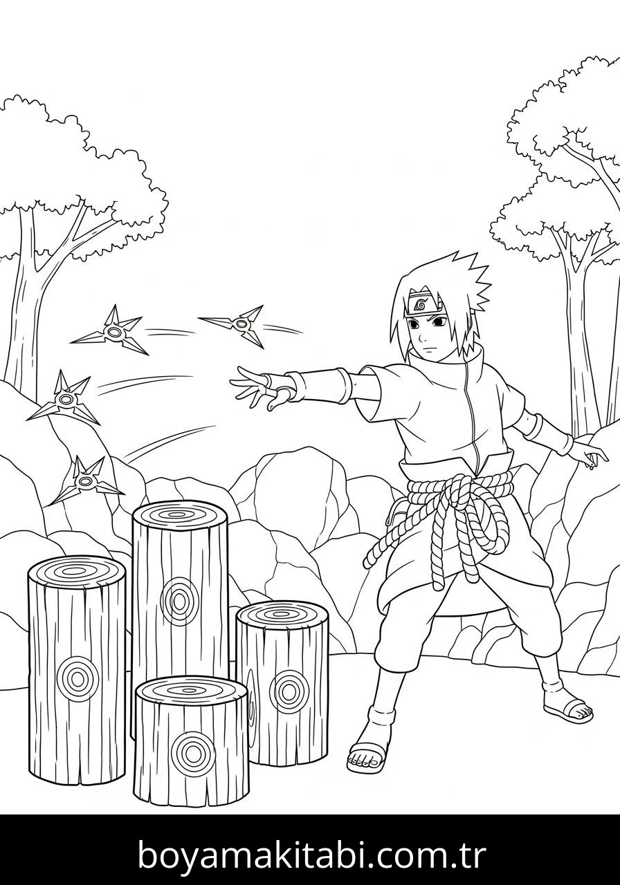 Uchiha Sasuke boyama sayfası – sanatsal çalışma, çocuklar için