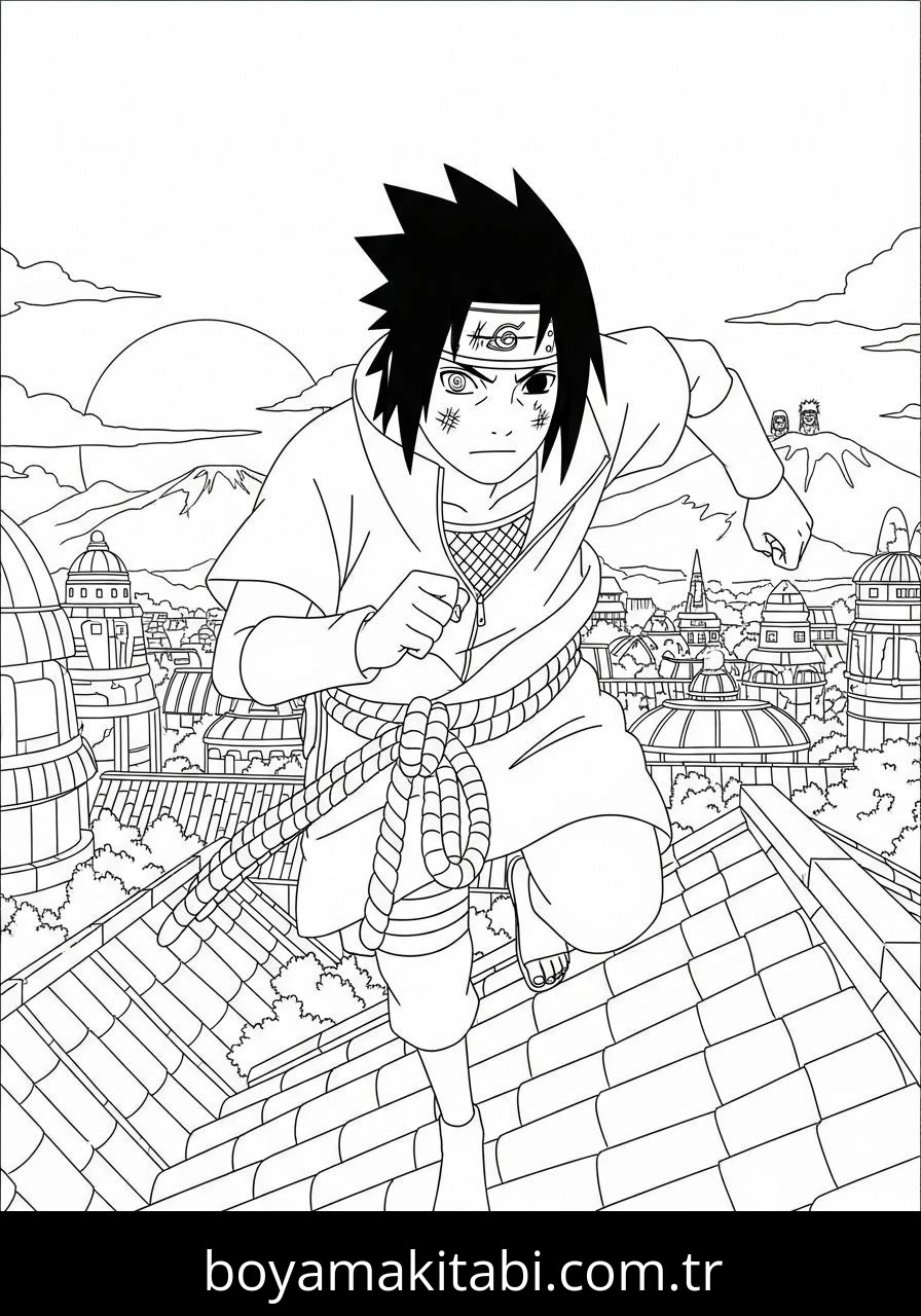 Uchiha Sasuke boyama sayfası – renkli çizimler, okul öncesi