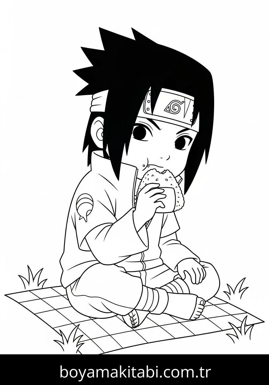 Uchiha Sasuke boyama sayfası – PDF indir, sevimli karakter