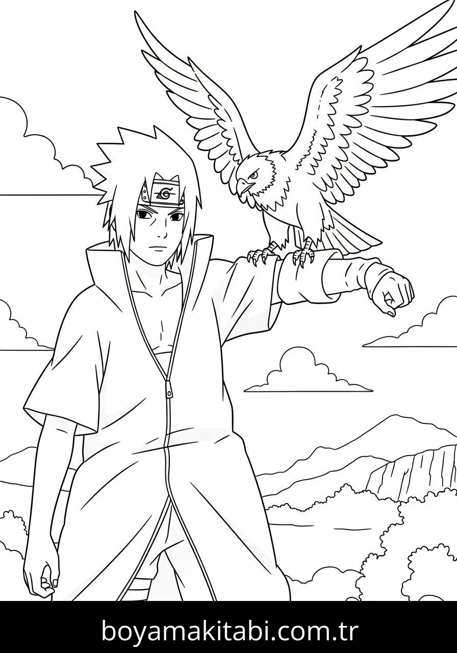 Uchiha Sasuke boyama sayfası – çocuklar için, çizgi film temalı