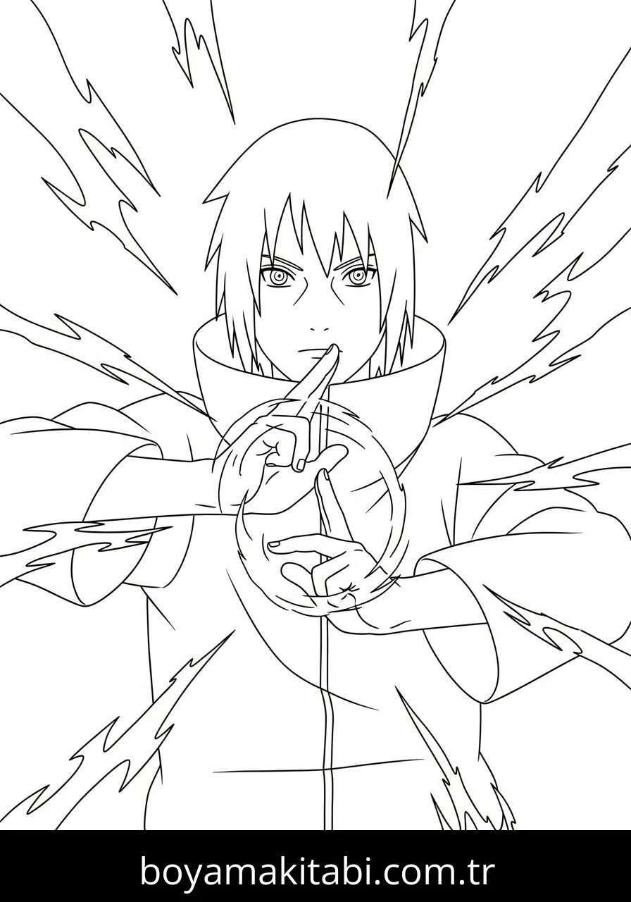Uchiha Sasuke boyama sayfası – eğlenceli etkinlik, el becerilerini geliştirir
