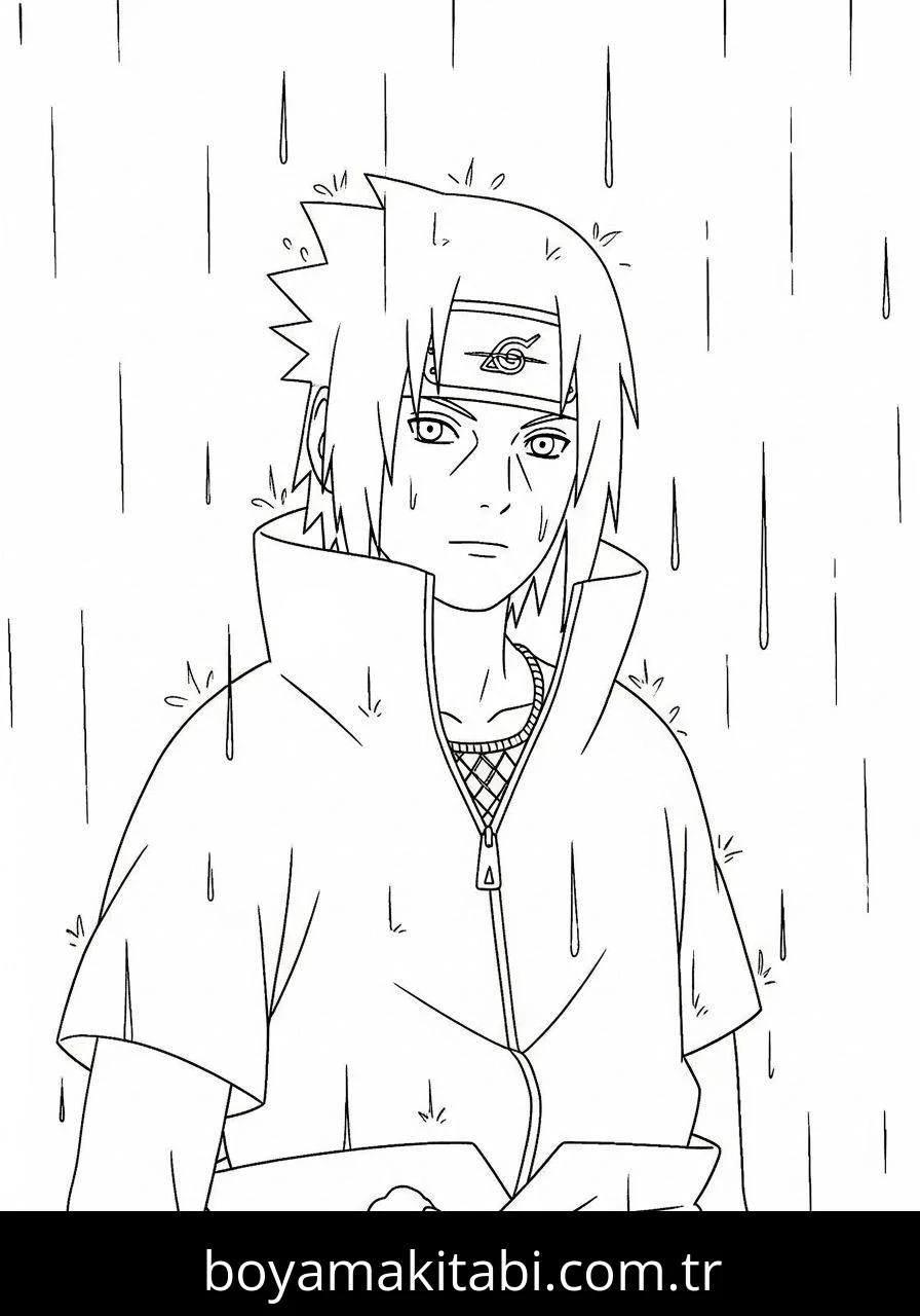 Uchiha Sasuke boyama sayfası – boyama etkinliği, çocuk aktivitesi