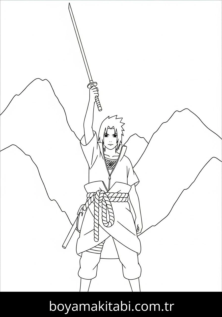 Uchiha Sasuke boyama sayfası – sevimli karakter, sanatsal çalışma