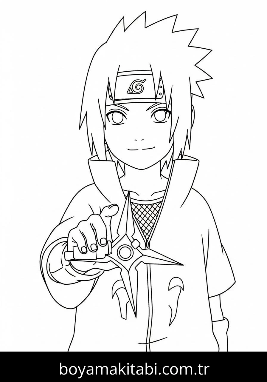 Uchiha Sasuke boyama sayfası – çizgi film temalı, basit çizim