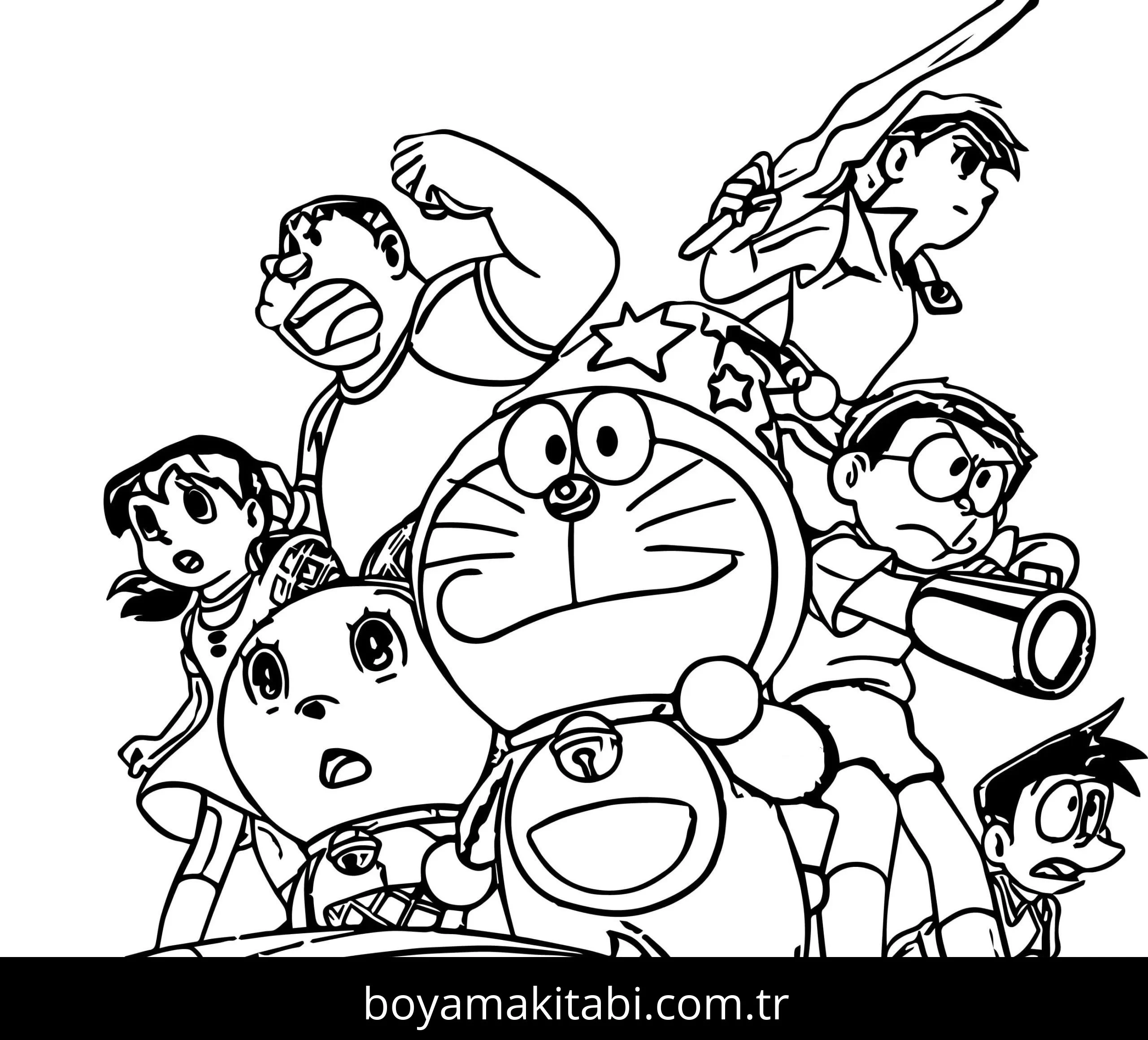 Doraemon boyama sayfası – çocuk aktivitesi, PDF indir