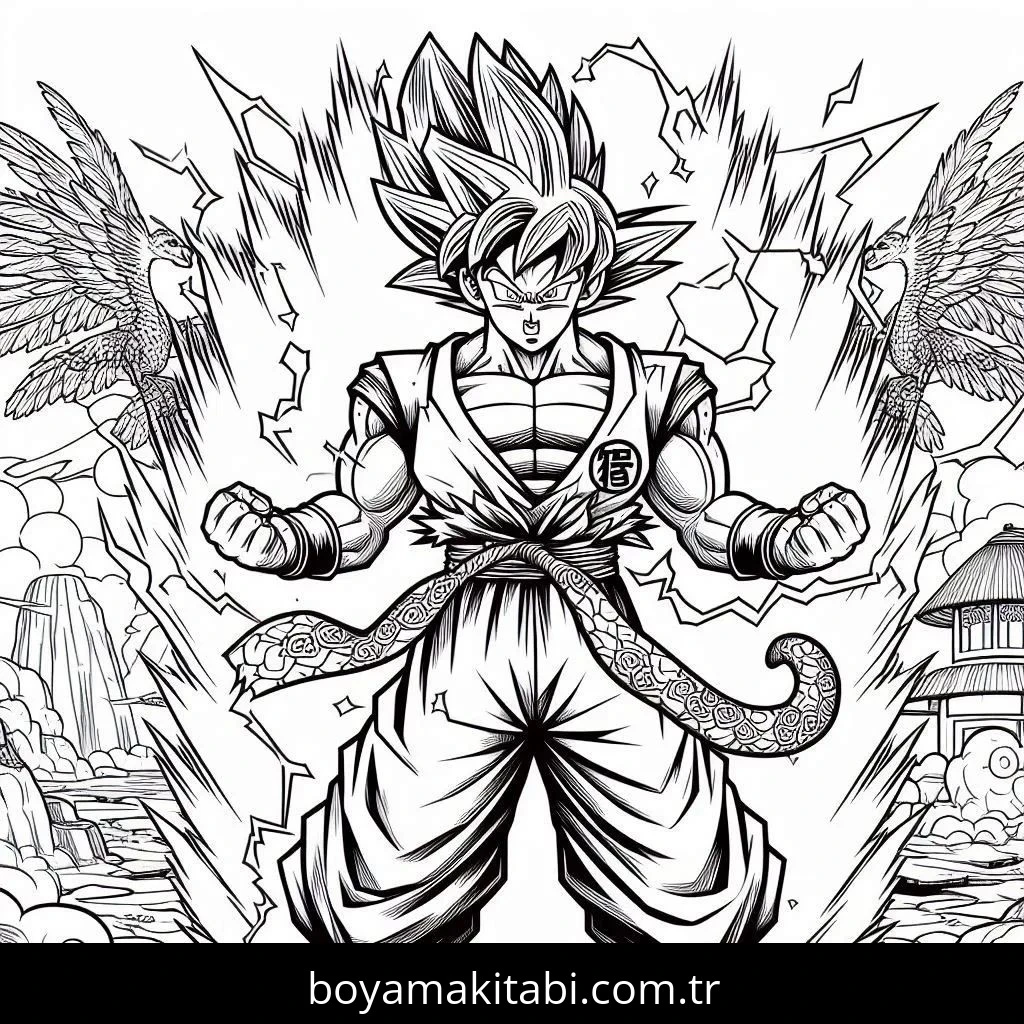 Goku Ultra Istinto boyama sayfası #11 – çizgi film temalı, basit çizim