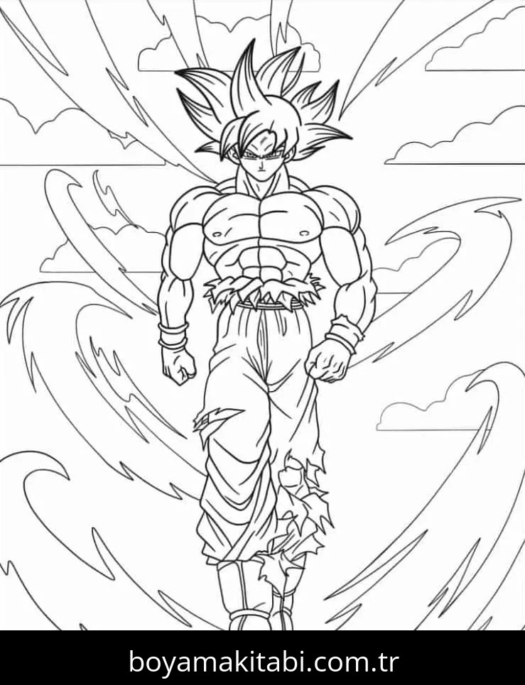Goku Ultra Istinto boyama sayfası – çizgi film temalı, basit çizim
