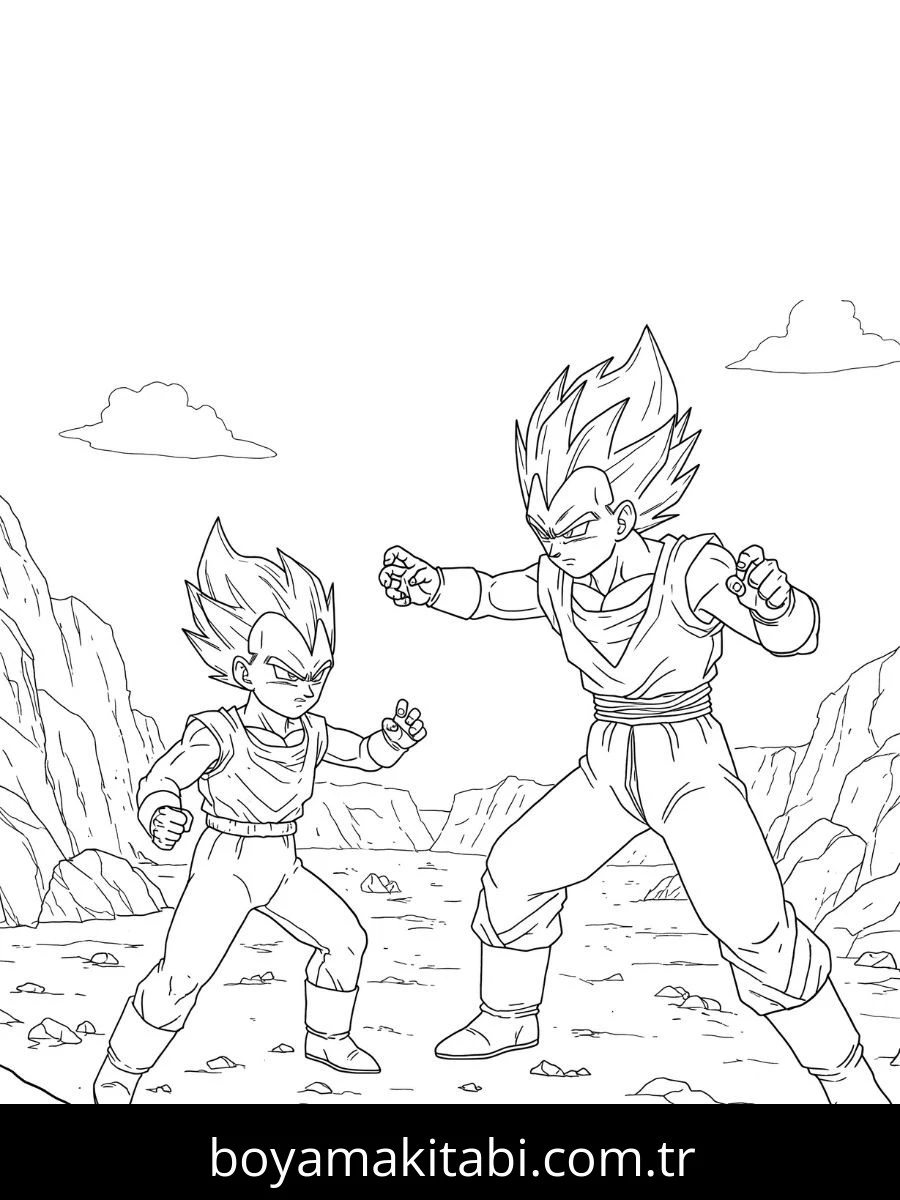 Saiyan boyama sayfası – renkli çizimler, okul öncesi