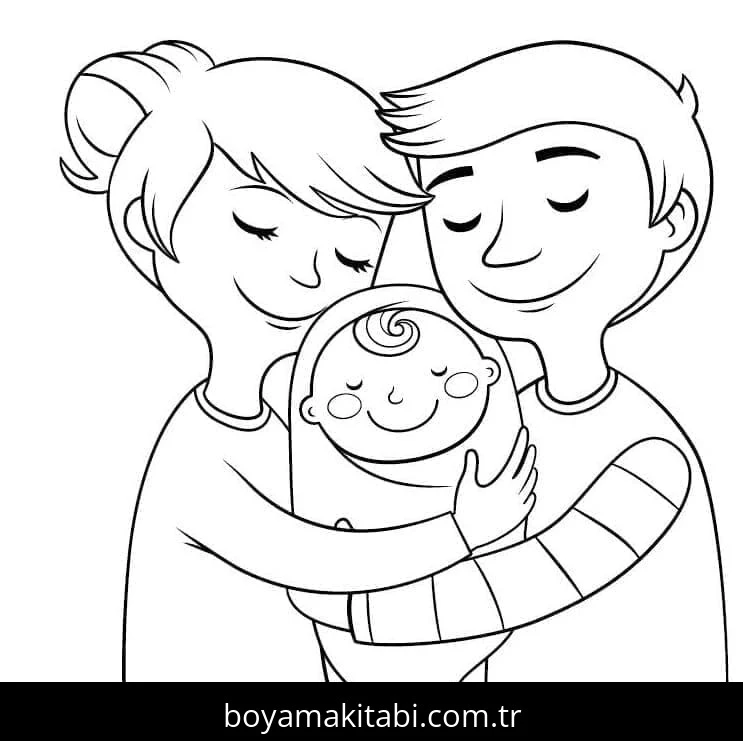 Aile boyama sayfası #22 – sevimli karakter, sanatsal çalışma